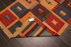4x6 Rust, Gold, Green Color Hand Woven All-Over 100% Wool Contemporary Oriental Rug