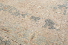 8x10 Hand Knotted Oriental Rug in Distressed Wool and Silk with Beige and Aqua Colors