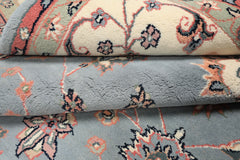 8x10 Baby Blue, Ivory, Pink Color Hand Knotted Kashan Wool Traditional/ Botanical Oriental Rug