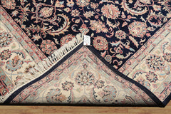 8x10 Midnight Blue, Ivory, Blush Color Hand Knotted Tabriz Wool Traditional Oriental Rug