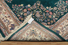 7x9 Emerald, Green, Ivory Color Hand Knotted Tabriz Wool Traditional Oriental Rug