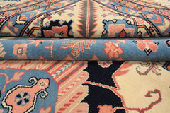 8x10 Salmon, Ivory, Blush Color Hand Knotted Heriz Wool Traditional/ Medallion Oriental Rug