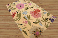 Multi Size Contemporary Floral Light Gold Wool LoomBloom Hand Tufted Oriental Style Rug