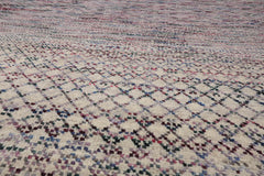 Geometric Modern 8x10 Tibetan Rug in Beige Hand Knotted with Wool and Bamboo Silk