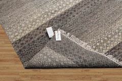 Geometric Modern 8x10 Tibetan Rug in Beige Hand Knotted with Wool and Bamboo Silk