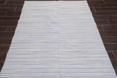 5x7 White, Indigo, Color Hand Woven Striped 100% Wool Traditional-Persian/Oriental Oriental Rug