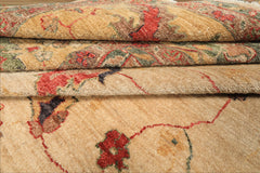 9x12 Beige, Gold, Aqua Color Hand Knotted Oushak Wool Arts & Crafts Oriental Rug