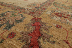 9x12 Beige, Gold, Aqua Color Hand Knotted Oushak Wool Arts & Crafts Oriental Rug