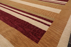 9x12 Burgundy, Tan, Sage Color Hand Knotted All-Over 100% Wool Modern Oriental Rug