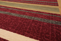 9x12 Burgundy, Tan, Sage Color Hand Knotted All-Over 100% Wool Modern Oriental Rug
