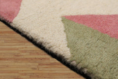 3x5 Ivory, Sage, Blue Color Hand Tufted Chevron Wool Modern Oriental Rug