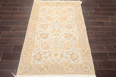 3x5 Blue, Tan, Gold Color Hand Knotted All-Over 100% Wool Traditional Oriental Rug