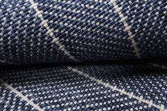 Hand-Woven Navy New Zealand Wool Herringbone Flatweave Rug in Multi Sizes by LoomBloom