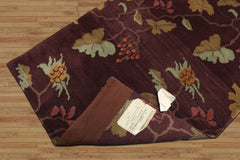 Runner Aubergine, Gold, Mint Color Hand Knotted Tibetan Wool Transitional Oriental Rug