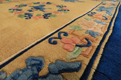 3x5 Gold, Navy, Blush Color Hand Knotted Chinese Art Deco Wool Traditional Oriental Rug