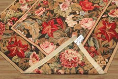 4x6 Green, Gold, Red Color Hand Woven French Aubusson Needlepoint Wool Traditional Oriental Rug