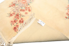 4x6 Ivory, Blush, Taupe Color Hand Knotted French Aubusson Savonnerie Wool Traditional Oriental Rug