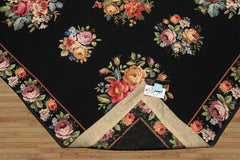 6x9 Black, Ivory, red Color Hand Woven French Aubusson Needlepoint Wool Traditional Oriental Rug