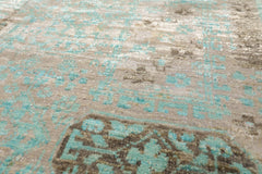 2'x3' Tibetan Turquoise Modern Abstract Wool and Bamboo Silk Oriental Area Rug