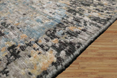2'x3' Tibetan Gray Modern Abstract Wool and Bamboo Silk Oriental Area Rug