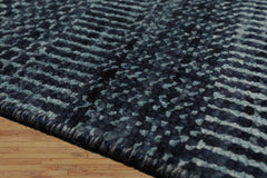 2'x2' Tibetan Blue Modern Wool and Bamboo Silk Oriental Rug