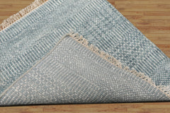 Tibetan 2'x2' Ivory Wool and Bamboo Silk Modern Oriental Area Rug