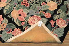 8x11 Black, Celadon, Pink Color Hand Woven Hand Hooked Wool Traditional Oriental Rug