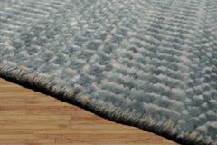 Tibetan 2'x2' Ivory Wool and Bamboo Silk Modern Oriental Area Rug