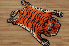 3x5 Orange, Black, White Color Hand Tufted 100% Wool Oriental Rug