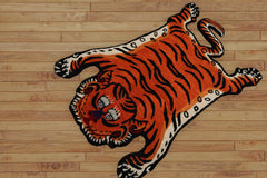 3x5 Orange, Black, White Color Hand Tufted 100% Wool Oriental Rug