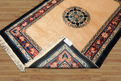 4x6 Light Peach, Caramel, Midnight Color Hand Knotted Chinese Art Deco Wool Traditional Oriental Rug