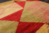 2x3 Gold, Mustard, Red Color Hand Knotted Geometric 100% Wool Contemporary Oriental Rug