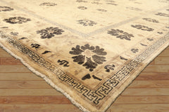 9x12 Beige, Brown, Chocolate Color Hand Knotted Oushak New Zealand Wool Transitional Oriental Rug