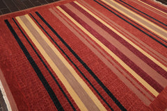 9x12 Rust, Brown, Navy Color Hand Knotted Striped 100% Wool Modern Oriental Rug