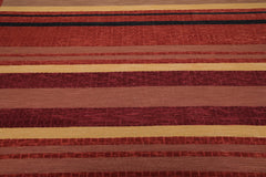 9x12 Rust, Brown, Navy Color Hand Knotted Striped 100% Wool Modern Oriental Rug