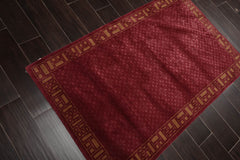 3x5 Plum, Muted Gold, Color Hand Knotted All-Over Wool & Silk Traditional Oriental Rug