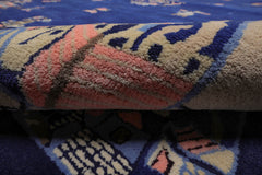 Chinese Art Deco New Zealand Wool Hand Tufted Royal Blue Oriental Area Rug LoomBloom Multi Sizes