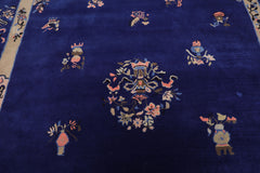 Chinese Art Deco New Zealand Wool Hand Tufted Royal Blue Oriental Area Rug LoomBloom Multi Sizes