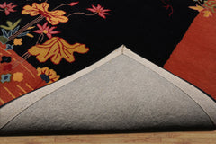 Floral Chinese Art Deco New Zealand Wool Hand Tufted Black Oriental Area Rug LoomBloom Multi Sizes
