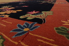 Floral Chinese Art Deco New Zealand Wool Hand Tufted Black Oriental Area Rug LoomBloom Multi Sizes