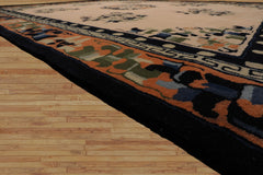 Chinese Art Deco New Zealand Wool Hand Tufted Beige with Peach Undertone Oriental Area Rug LoomBloom Multi Sizes