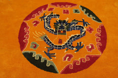 Dragon Chinese Art Deco New Zealand Wool Hand Tufted Gold Oriental Area Rug LoomBloom Multi Sizes