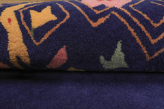 Floral Chinese Art Deco New Zealand Wool Hand Tufted Navy Oriental Area Rug LoomBloom Multi Sizes