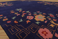 Floral Chinese Art Deco New Zealand Wool Hand Tufted Navy Oriental Area Rug LoomBloom Multi Sizes