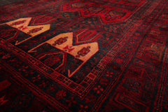 Runner Red, Charcoal, Coral Color Hand Knotted All-Over 100% Wool Traditional Oriental Rug