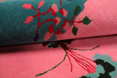 Chinese Art Deco New Zealand Wool Hand Tufted Bubblegum Pink Oriental Area Rug LoomBloom Multi Sizes