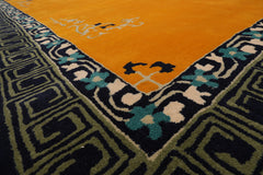 10x14 Gold Navy Ivory Color Hand Tufted Greek Key New Zealand Wool Oriental Rug