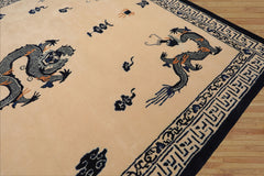 Chinese Art Deco New Zealand Wool Hand Tufted Ivory Oriental Area Rug LoomBloom Multi Sizes