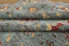 6x9 Gray, Aqua, Pink Color Hand Knotted Oushak Wool Traditional Oriental Rug