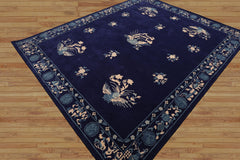 Chinese Art Deco New Zealand Wool Hand Tufted Navy Oriental Area Rug LoomBloom Multi Sizes